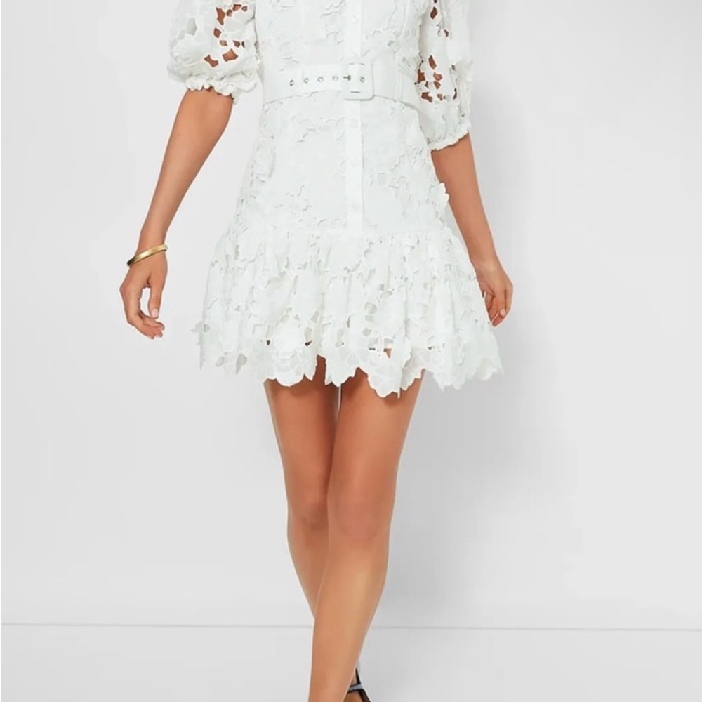 En Saison brand white eyelet belted drop waist dress Size M